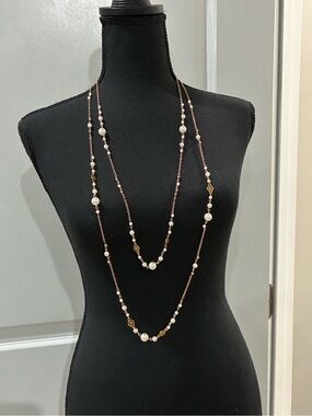 Pearl-Accent Long Layered Necklace - Gold Tone 2pc